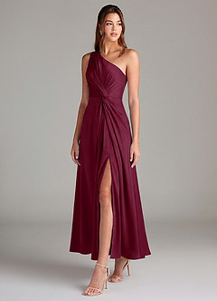 Azazie Brooke Suknie dla druhen Linia A Jedno ramię Satyna elastyczna Długość kostki Sukienka image3