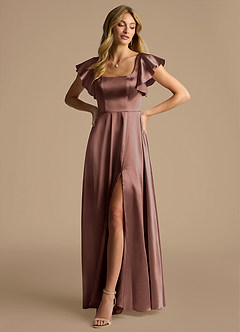 Azazie Bondi Bridesmaid Dresses Espresso A-Line Bow Metallic Satin Dress image4