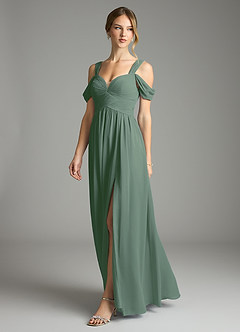 Azazie Lianne Bridesmaid Dresses Eucalyptus A-Line Off the Shoulder Chiffon Dress image4
