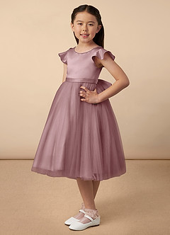 Azazie Aster Final Sale Dusty Rose A-Line with Sleeves Tulle Dress image2