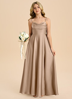 Azazie Bear Junior Taupe A-Line Sweetheart Neckline Stretch Satin Dress image7