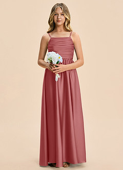 Azazie Kai Junior A-Linie Plissee Stretch-Satin Kleid Antike Rose image6