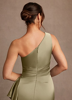 Azazie Yvette vestidos de madre de la novia Vestido de Musgo Verde de Satén Elástico de Corte Recto con Hombro unilateral image7