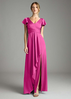 Azazie Omari Bridesmaid Dresses Fuchsia A-Line Stretch Satin Dress image3