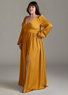 Azazie Norah Brautjungfernkleider A-Linie Stretch-Satin Kleid Butterscotch image11