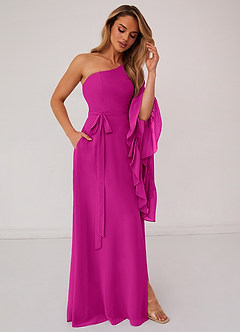 Barbie ♥ Azazie Bridesmaid Dresses Fuchsia A-Line Long Sleeve Chiffon Dress image4