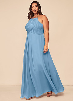 Azazie Ginger Bridesmaid Dresses Steel Blue A-Line Halter Pleated Chiffon Dress image9