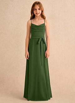 Azazie Jasslyn Girls Formal Flower Girl Dresses Olive A-Line Pleated Chiffon Dress image4