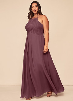 Azazie Ginger Bridesmaid Dresses Sangria A-Line Halter Pleated Chiffon Dress image9