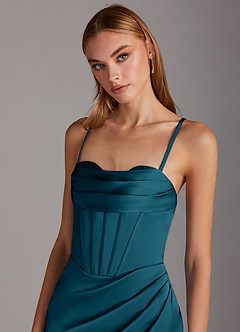 Azazie Brookelle Brautjungfernkleider Etui Herzchen Korsett Stretch-Satin Kleid Tintenblau image7