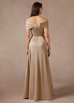 Azazie Amelia Mère de la mariée Robes Robe Trapèze en Satin extensible Épaule décolletée Taupe image6