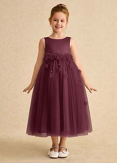 Azazie Lux 플라워 걸 드레스 A라인 구슬 얇실버 명주 그물 발목 길이 드레스 image5