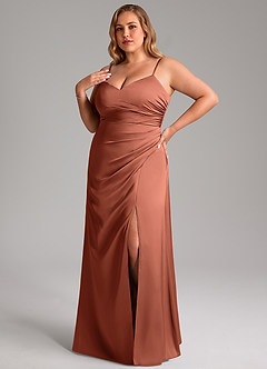 Azazie Azuree Bridesmaid Dresses Clay A-Line Pleated Stretch Satin Dress image8