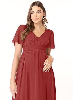 Azazie Verna Brautjungfernkleider für Schwangere A-Linie V-Hals Gerüscht Chiffon Bodenlänge Kleid image5