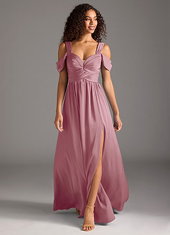 Azazie Lianne Bridesmaid Dresses Vintage Mauve A-Line Off the Shoulder Stretch Satin Dress image2