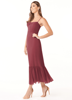 Azazie Justina Robes de demoiselle d'honneur Robe Trapèze en Mousseline de soie Encolure en Forme de Cœur Merlot image3