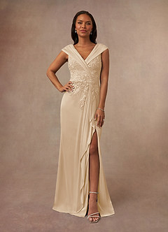 Azazie Calathea Mother of the Bride Dresses Champagne A-Line Lace Dress image1