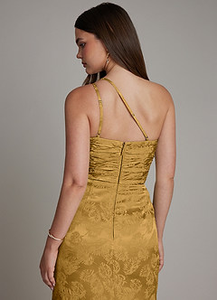 Azazie Mishka Bridesmaid Dresses Marigold Jacquard Sheath One Shoulder Floral Jacquard Dress image2