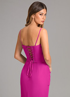 Azazie Sorrel Vestidos de damas de honor Vestido de Fucsia de Gasa de Corte Sirena con Corsé image7