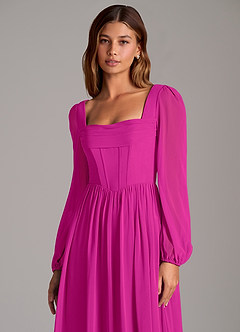 Azazie Maree Abiti da Damigella Abito A-Line in Chiffon Corsetto Fucsia image7