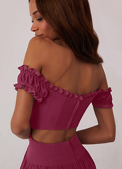 Barbie ♥ Azazie Bridesmaid Dresses Mulberry A-Line Off the Shoulder Chiffon Convertible Dress image6