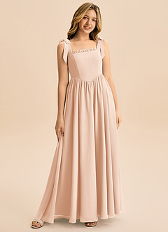 Azazie Delia Junior Abito A-Line in Chiffon Fiocco Rosa Inglese image1