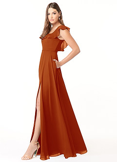 Azazie Jinny Bridesmaid Dresses Paprika A-Line Square Neckline Ruched Chiffon Dress image3