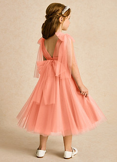 Azazie Dori Robe Demoiselle D'honneur Fillette Robe Trapèze en Tulle Rayé Coucher De Soleil image3