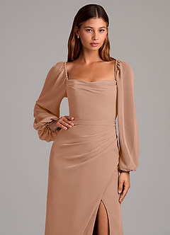 Azazie Brixley Brautjungfernkleider Meerjungfrau-Linie Langarm Chiffon Kleid Champagner Rosa image7