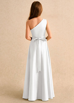 Azazie Puddles Girls Formal Flower Girl Dresses White A-Line One Shoulder Matte Satin Dress image3