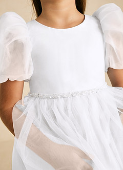 Azazie Blondie Flower Girl Dresses White A-Line with Sleeves Tulle Dress image5