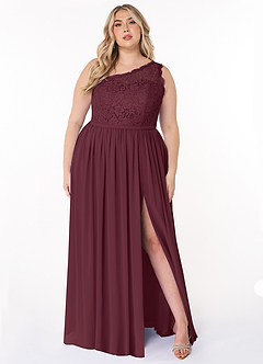 Azazie Demi Brautjungfernkleider A-Linie One-Shoulder Chiffon Kleid Cabernetrot image11