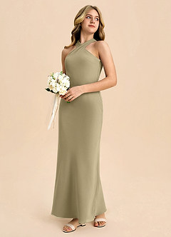 Azazie Doretta Junior Robe Fourreau en Mousseline de soie Plissée Vert Mousse image6