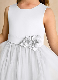 Azazie Miracle Flower Girl Dresses White A-Line Bow Matte Satin Dress image6