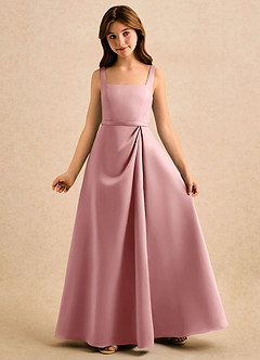 Azazie Emiko Girls Formal Abiti da Ragazza di Fiori Abito A-Line in Raso Opaco Plissettato Rosa Polverosa image4