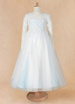 Azazie Elodie Robe Demoiselle D'honneur Fillette Robe Princesse en Dentelle Ivoire Bleu Ciel image10