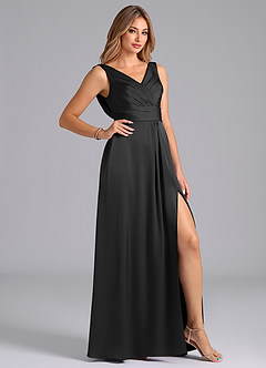 Azazie Karina Brautjungfernkleider A-Linie Plissee Stretch-Satin Kleid Schwarz image5