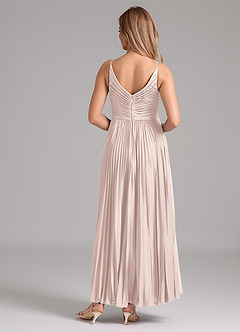 Azazie Raychelle Bridesmaid Dresses Blushing Pink A-Line Pleated Stretch Satin Dress image4