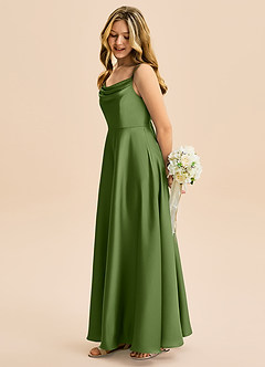 Azazie Isolde Junior Linia A Pofałdowany Satyna elastyczna Długość podłogi Młodsza druhna Sukienka image3