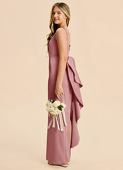 Azazie Emi Junior Dusty Rose Sheath Bow Stretch Satin Dress image3