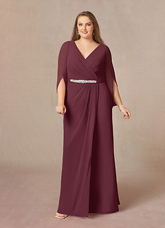 Azazie Belinda Kleider für die Brautmutter A-Linie V-Hals Gefaltet Chiffon Kleid Cabernetrot image8
