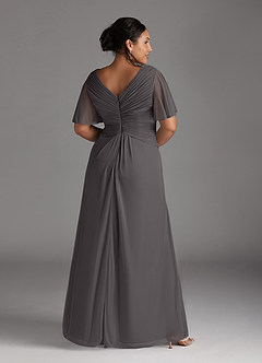 Azazie Emmeline Mère de la mariée Robes Robe Trapèze en Maille Col V plissé Gris Acier image8