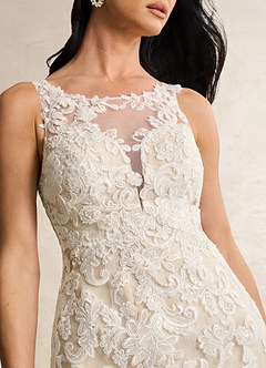 Azazie Divine Wedding Dresses Diamond White Champagne Mermaid Sequins Tulle Dress image4
