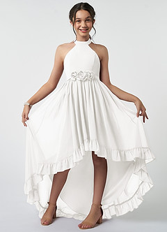 Azazie Hermione Junior White A-Line Chiffon Dress image2