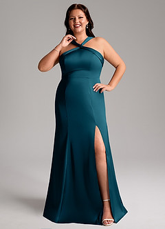 Azazie Rue Bridesmaid Dresses Ink Blue A-Line Pleated Stretch Satin Dress image8