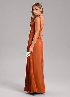 Azazie Frostine Bridesmaid Dresses Burnt Orange A-Line Bow Stretch Satin Dress image7