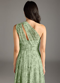 Azazie Charlize Jurken voor bruidsmeisjes Jurk van Chiffon met A-Lijn One-Shoulder Groene Varen Bloemen image9