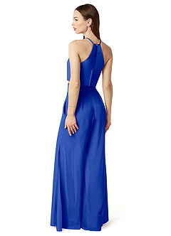 Azazie Kenzi Jurken voor bruidsmeisjes Jumpsuit van Chiffon Geplooid Koningsblauw image4