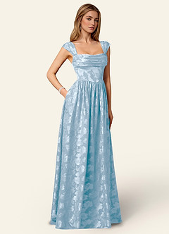 Briar Blu Polvere Abito da ballo lungo plissettato image4