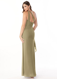 Azazie Maive Bridesmaid Dresses Moss Green Sheath Pleated Ruffle Chiffon Dress image3